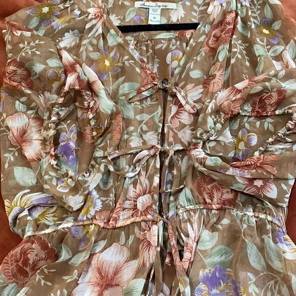 American Rag Floral Boho Style Front Tie Top Size Medium - Picture 5 of 11